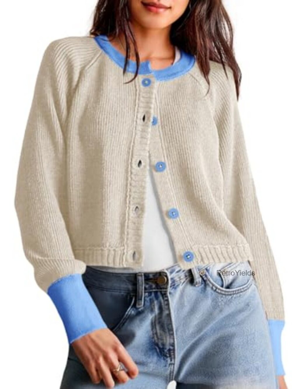 Cropped Button Down Cardigan Sweater Long Sleeve Open Front Knit Fall Coat